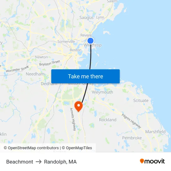Beachmont to Randolph, MA map