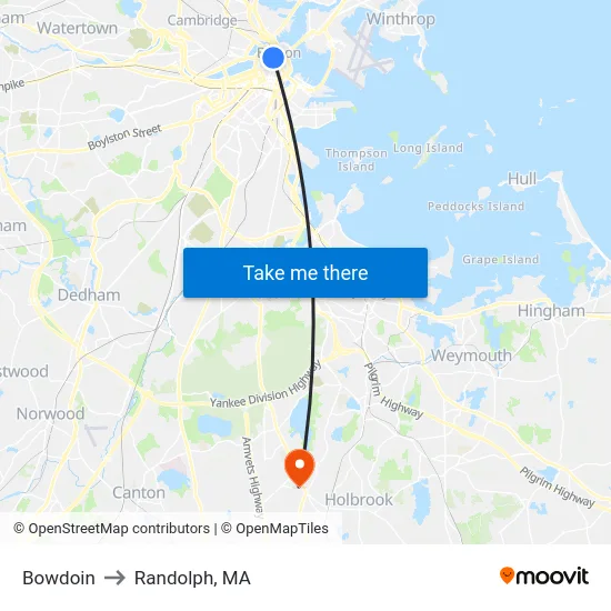Bowdoin to Randolph, MA map