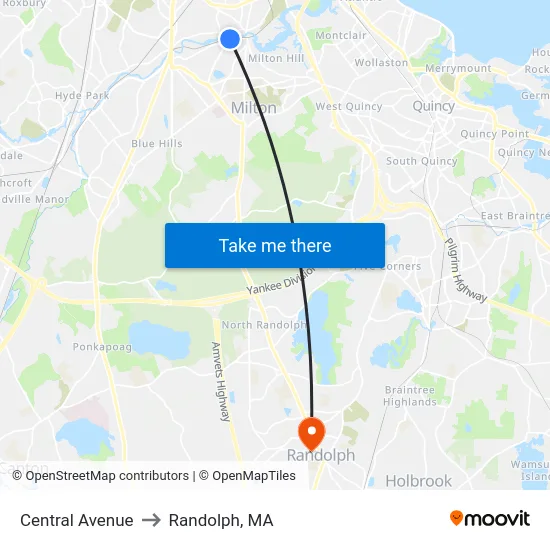 Central Avenue to Randolph, MA map