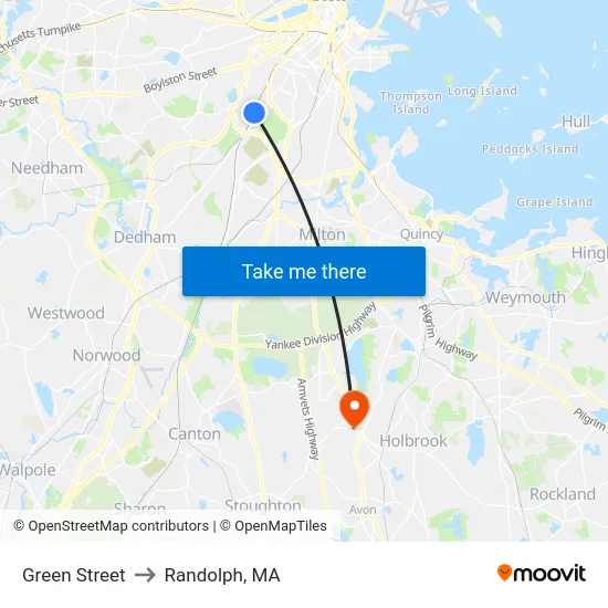 Green Street to Randolph, MA map