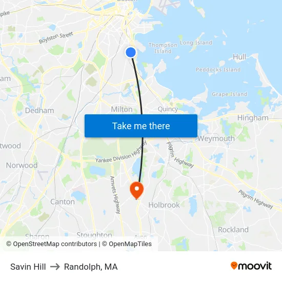 Savin Hill to Randolph, MA map