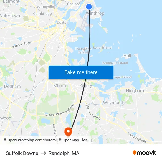 Suffolk Downs to Randolph, MA map