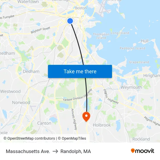 Massachusetts Ave. to Randolph, MA map