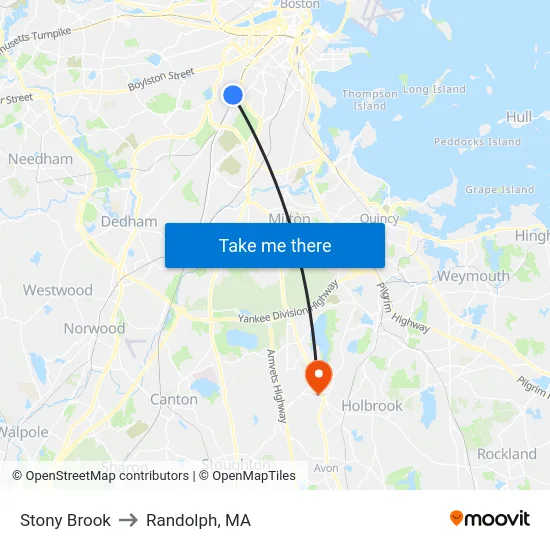 Stony Brook to Randolph, MA map