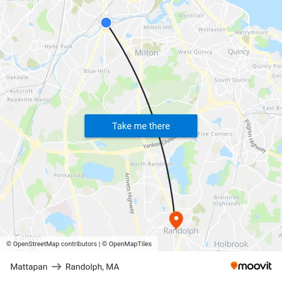 Mattapan to Randolph, MA map
