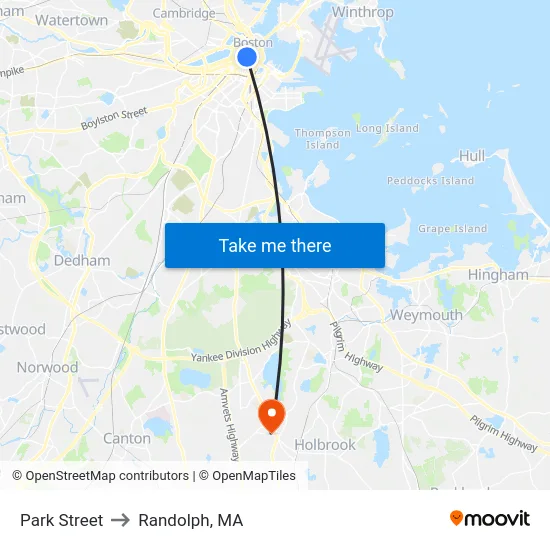 Park Street to Randolph, MA map