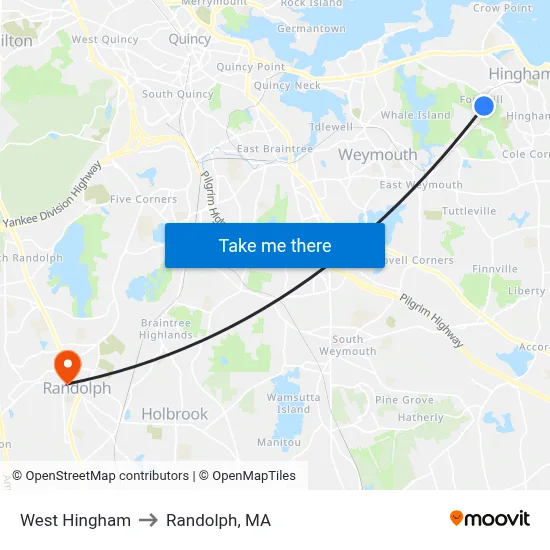 West Hingham to Randolph, MA map