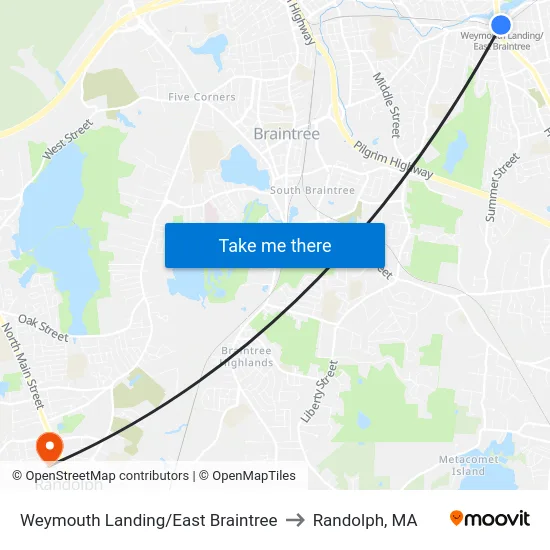 Weymouth Landing/East Braintree to Randolph, MA map