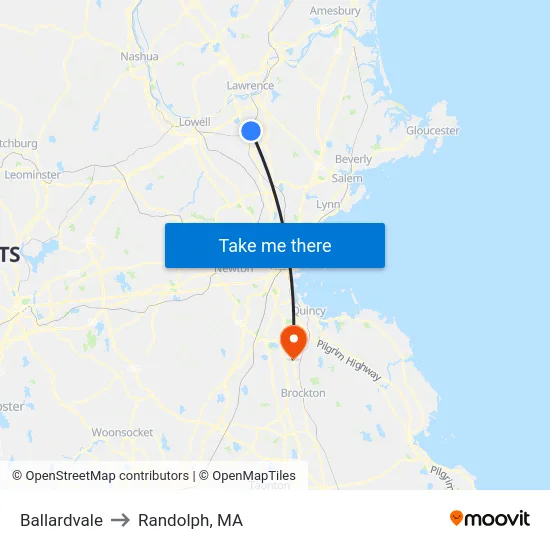 Ballardvale to Randolph, MA map
