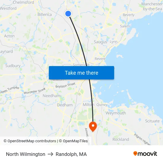 North Wilmington to Randolph, MA map