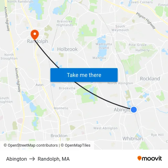 Abington to Randolph, MA map