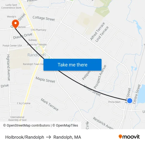 Holbrook/Randolph to Randolph, MA map