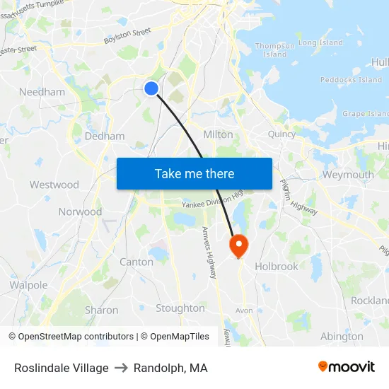 Roslindale Village to Randolph, MA map