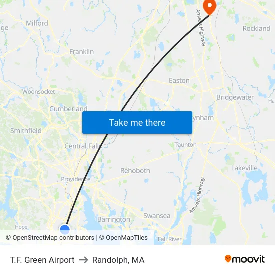 T.F. Green Airport to Randolph, MA map