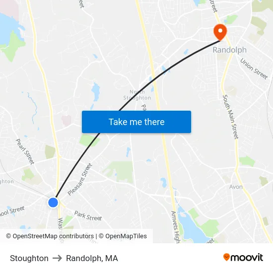 Stoughton to Randolph, MA map