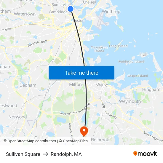 Sullivan Square to Randolph, MA map