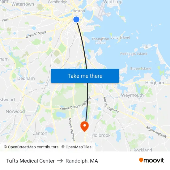 Tufts Medical Center to Randolph, MA map