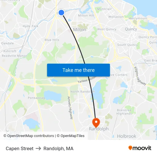 Capen Street to Randolph, MA map