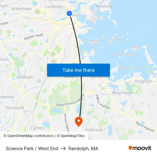 Science Park / West End to Randolph, MA map