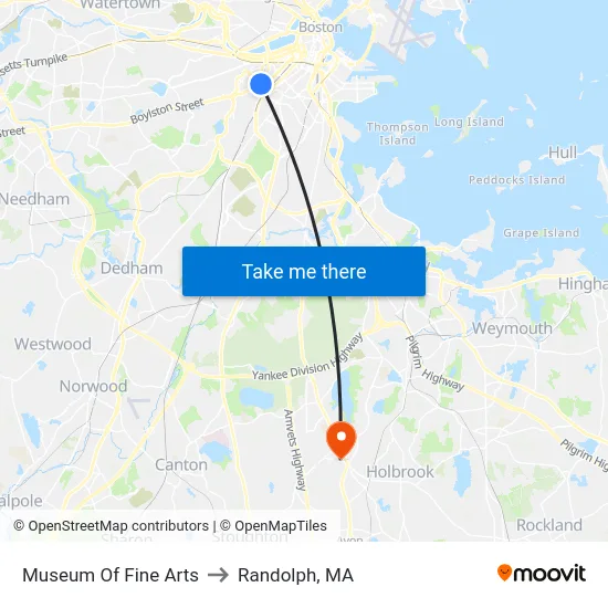 Museum Of Fine Arts to Randolph, MA map
