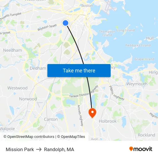 Mission Park to Randolph, MA map