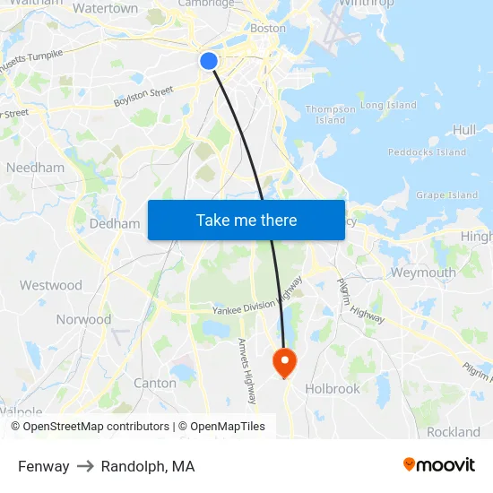Fenway to Randolph, MA map