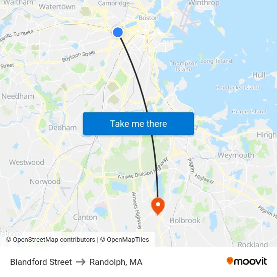 Blandford Street to Randolph, MA map