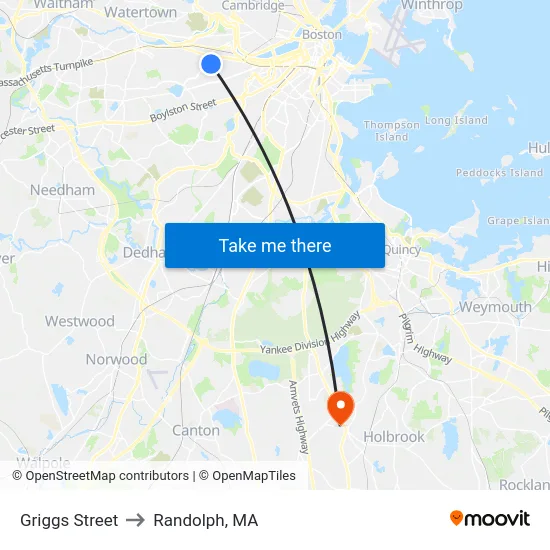 Griggs Street to Randolph, MA map