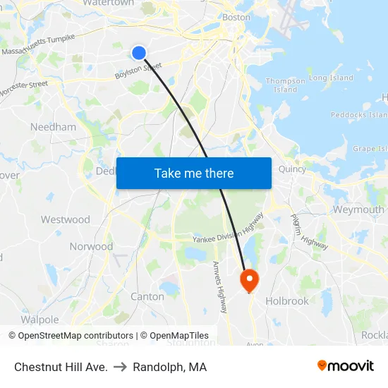 Chestnut Hill Ave. to Randolph, MA map