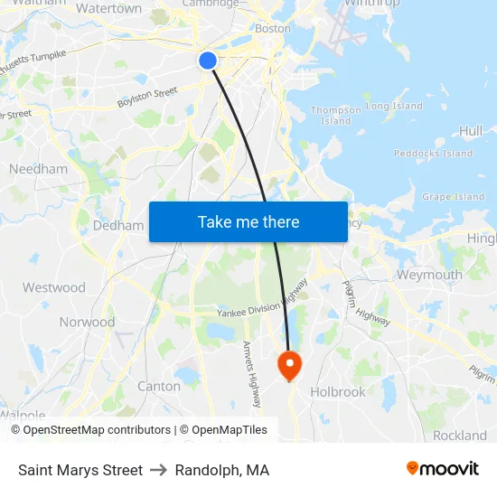 Saint Marys Street to Randolph, MA map