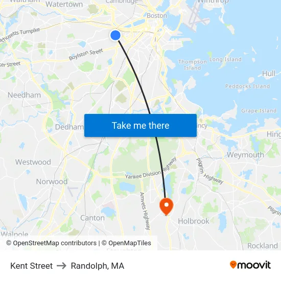 Kent Street to Randolph, MA map