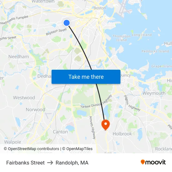Fairbanks Street to Randolph, MA map