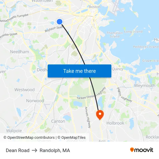 Dean Road to Randolph, MA map