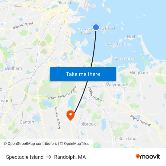 Spectacle Island to Randolph, MA map