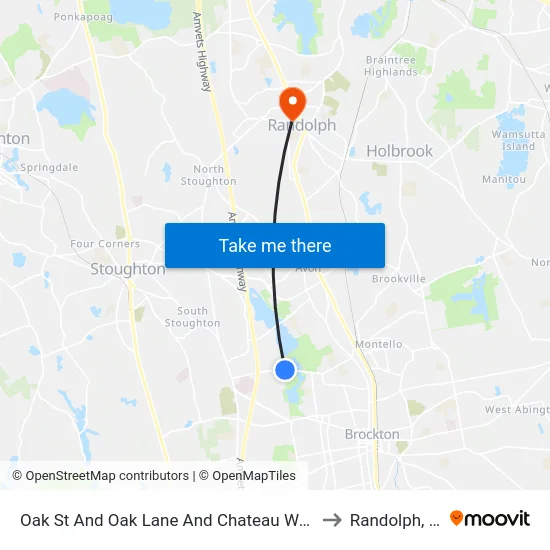 Oak St And Oak Lane And Chateau Westgate to Randolph, MA map