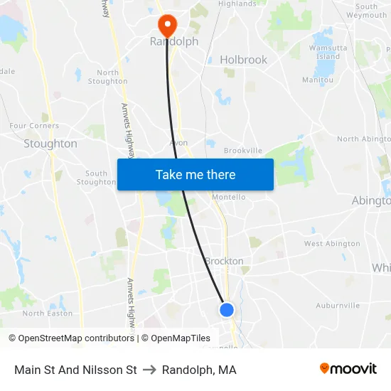 Main St And Nilsson St to Randolph, MA map