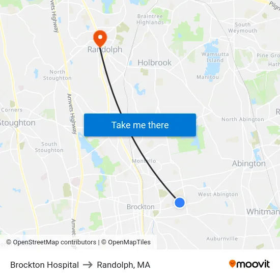 Brockton Hospital to Randolph, MA map