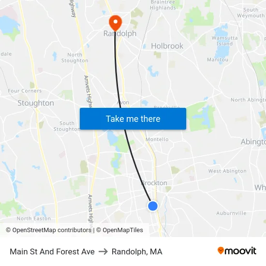 Main St And Forest Ave to Randolph, MA map