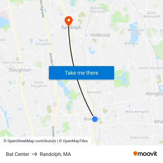 Bat Center to Randolph, MA map