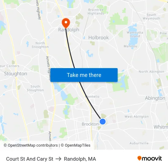 Court St And Cary St to Randolph, MA map