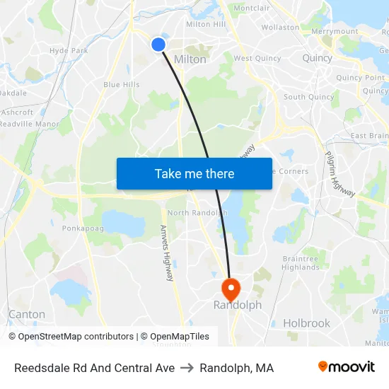 Reedsdale Rd And Central Ave to Randolph, MA map