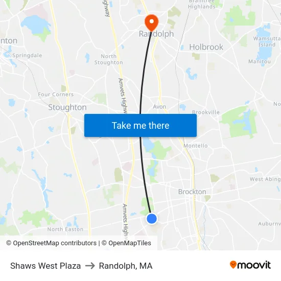 Shaws West Plaza to Randolph, MA map