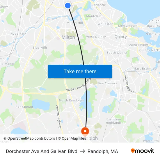 Dorchester Ave And Galivan Blvd to Randolph, MA map