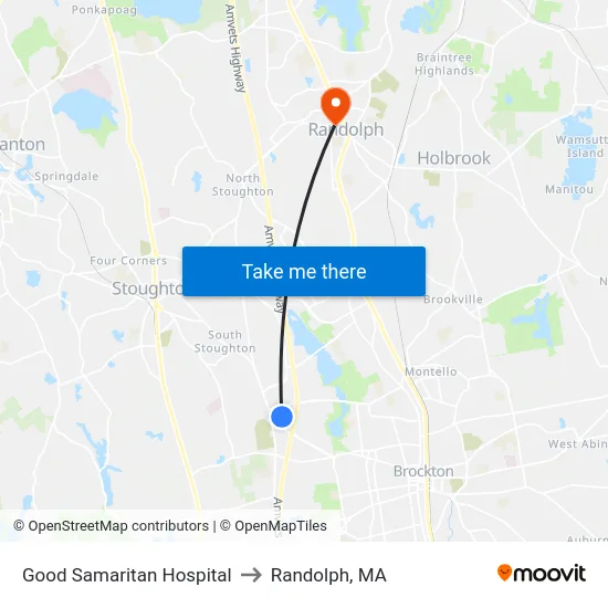 Good Samaritan Hospital to Randolph, MA map