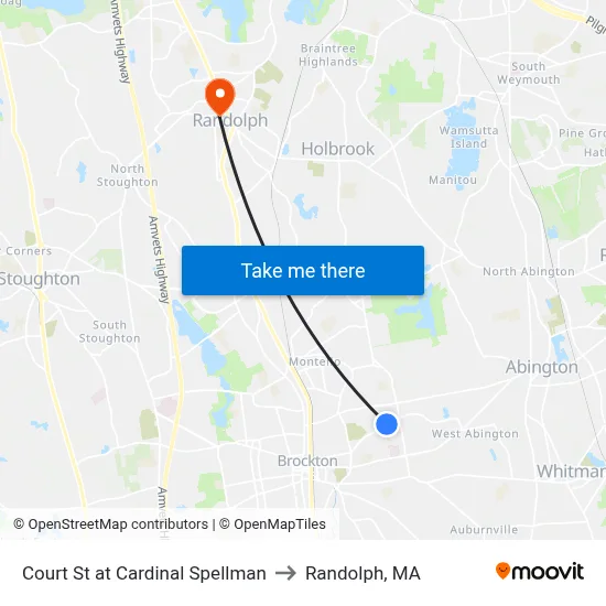 Court St at Cardinal Spellman to Randolph, MA map