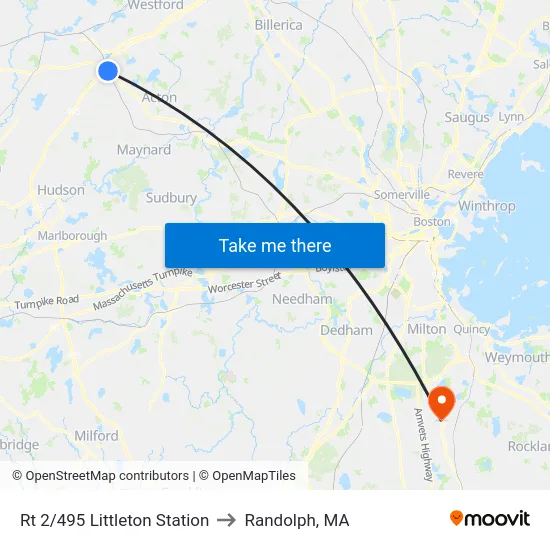 Rt 2/495 Littleton Station to Randolph, MA map