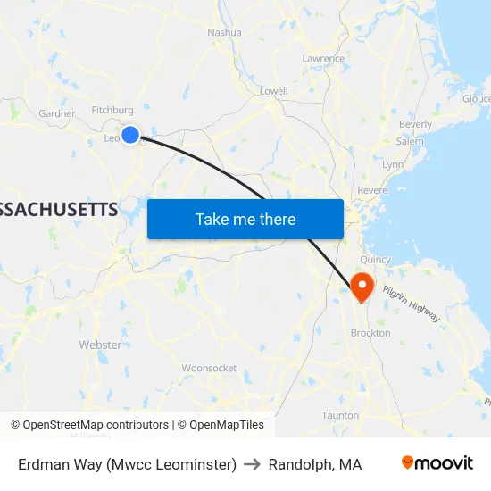 Erdman Way (Mwcc Leominster) to Randolph, MA map