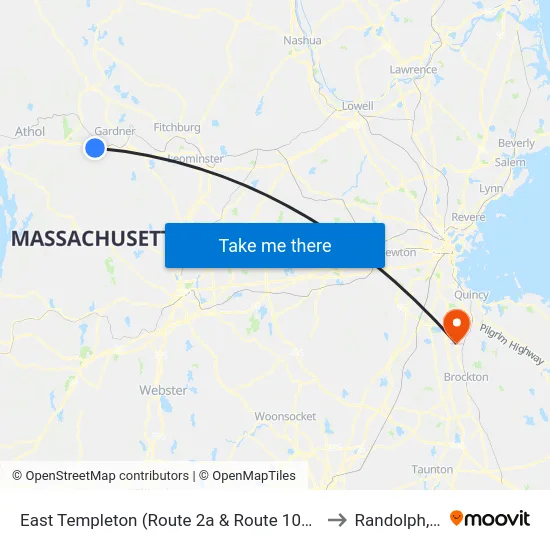 East Templeton (Route 2a & Route 101),Gardner to Randolph, MA map
