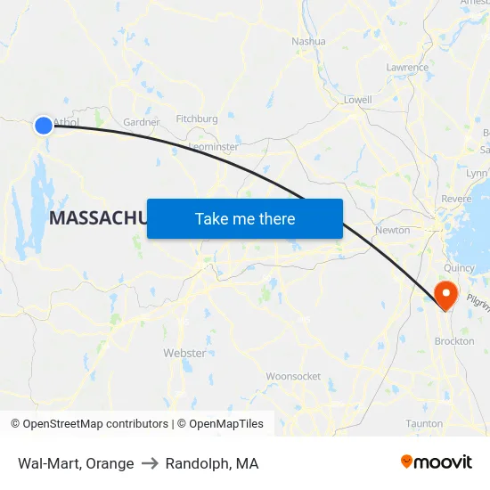 Wal-Mart, Orange to Randolph, MA map