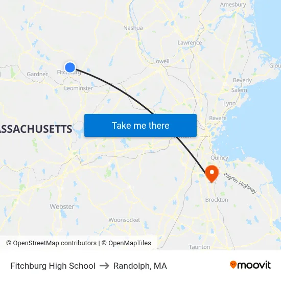Fitchburg High School to Randolph, MA map